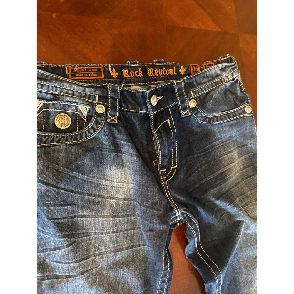Rock Revival Robert Straight Jeans Sz 36 Blue Cotton Denim Men